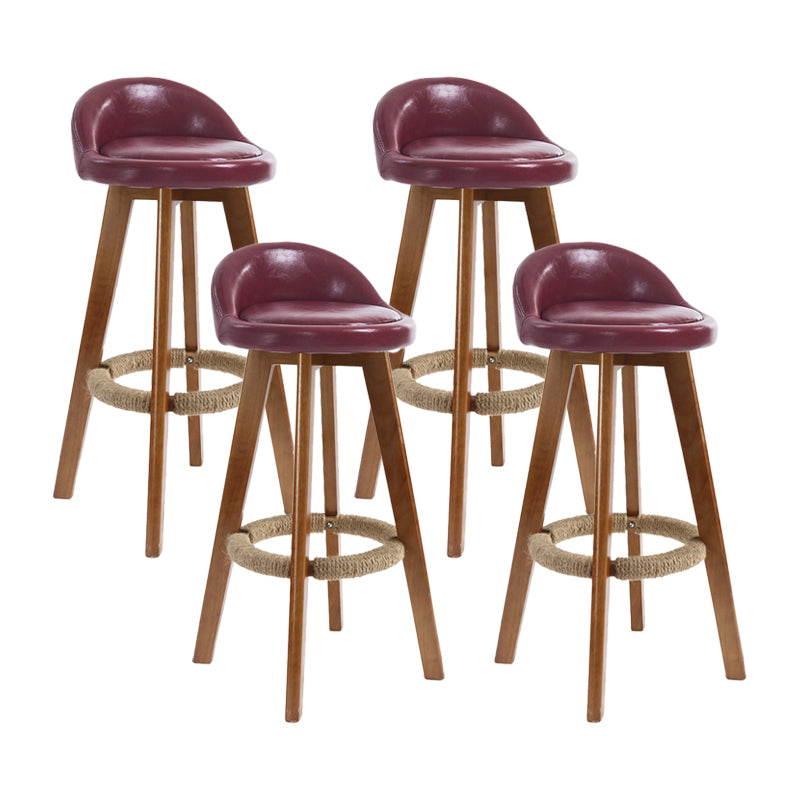 27.56" Wood Scandinavian Kitchen Dining Room Armless Stool Low Back Bar Stool
