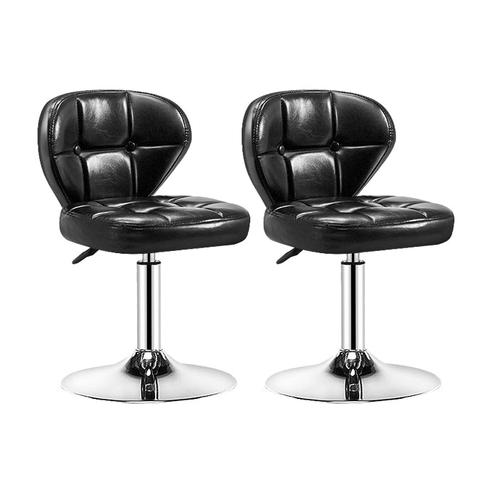 Contemporary Adjustable Bar and Counter Stool Low Back Leather Stool with Pedestal Base