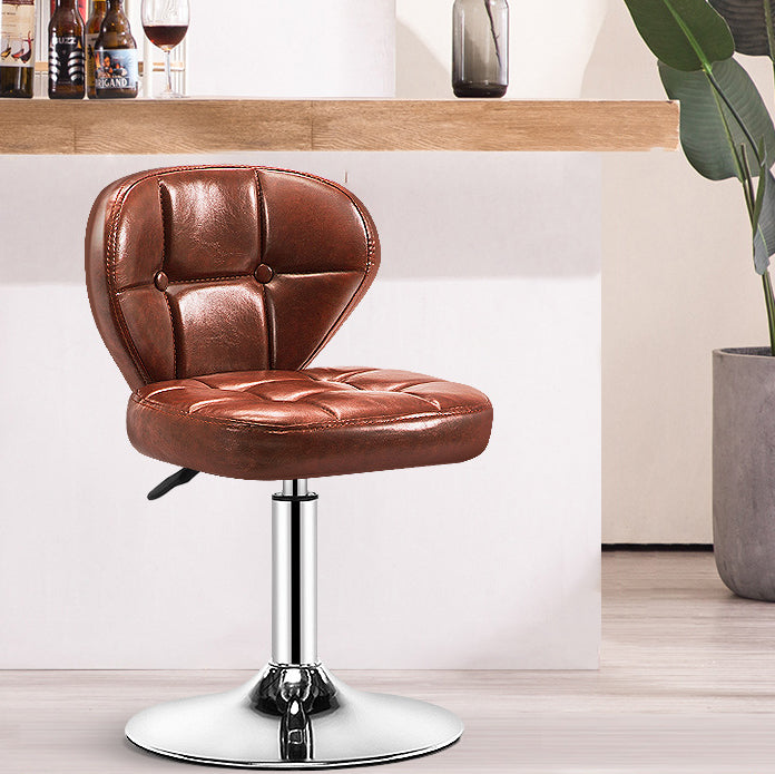 Contemporary Adjustable Bar and Counter Stool Low Back Leather Stool with Pedestal Base