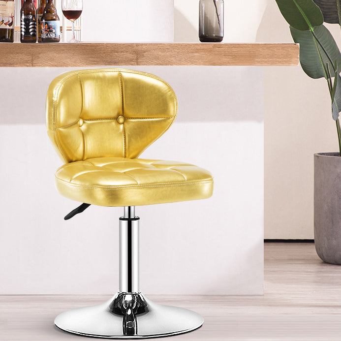 Contemporary Adjustable Bar and Counter Stool Low Back Leather Stool with Pedestal Base