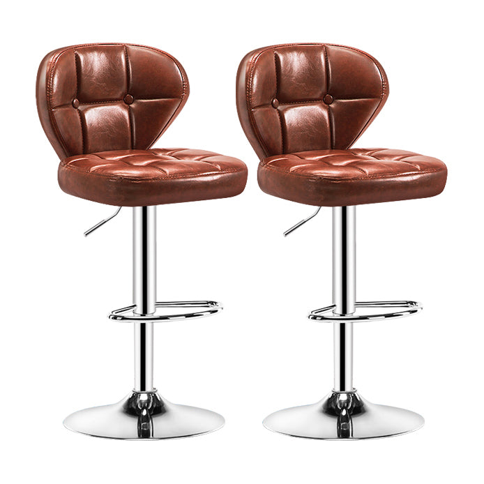 Contemporary Adjustable Bar and Counter Stool Low Back Leather Stool with Pedestal Base