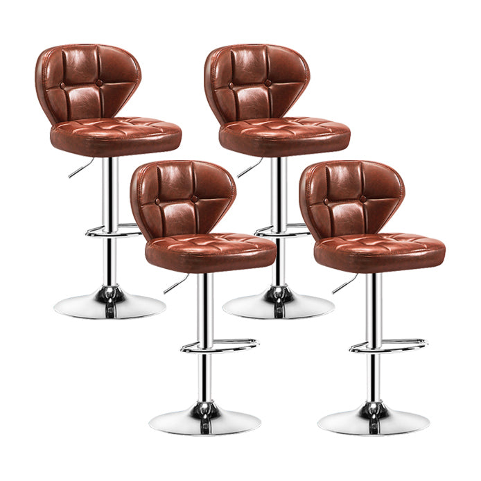 Contemporary Adjustable Bar and Counter Stool Low Back Leather Stool with Pedestal Base