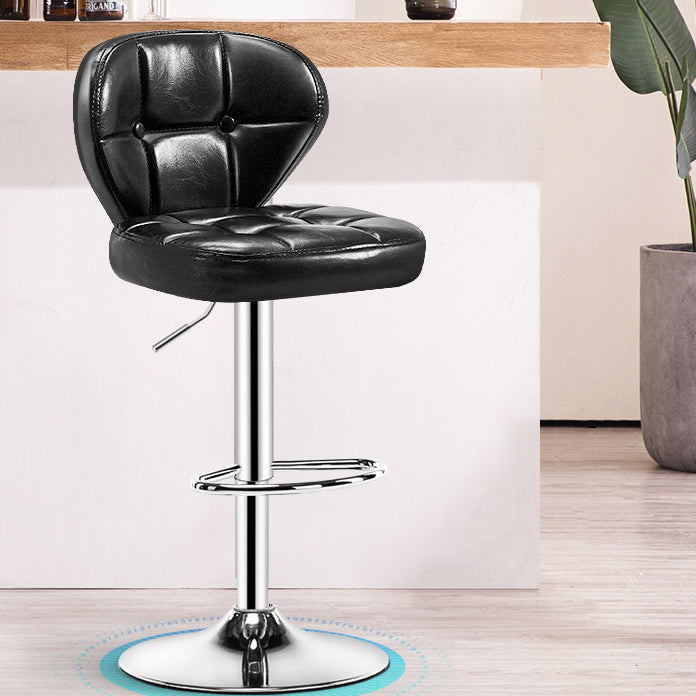 Contemporary Adjustable Bar and Counter Stool Low Back Leather Stool with Pedestal Base