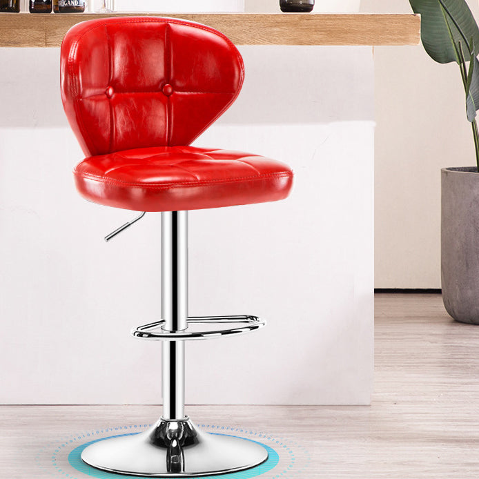 Contemporary Adjustable Bar and Counter Stool Low Back Leather Stool with Pedestal Base