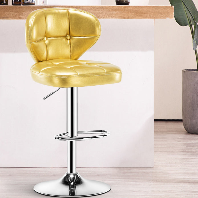 Contemporary Adjustable Bar and Counter Stool Low Back Leather Stool with Pedestal Base