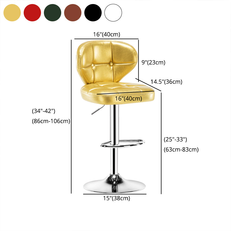 Contemporary Adjustable Bar and Counter Stool Low Back Leather Stool with Pedestal Base