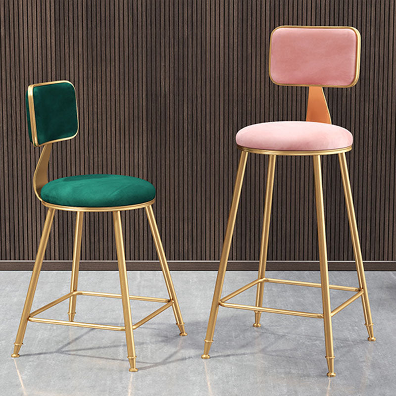 Glam Round Bar and Counter Stool Low Back Stool with 4 Legs in Gold