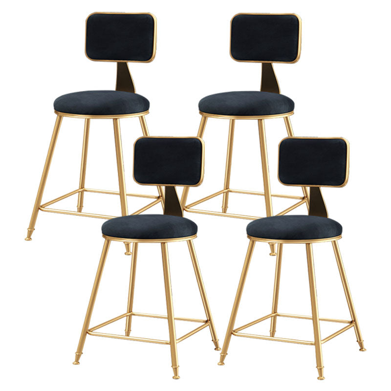 Glam Round Bar and Counter Stool Low Back Stool with 4 Legs in Gold