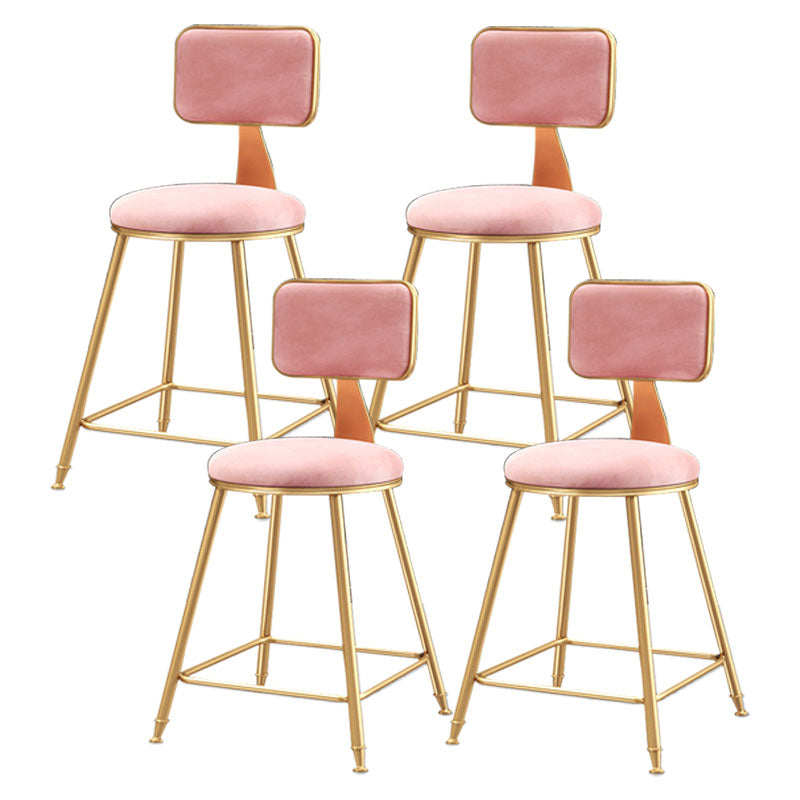 Glam Round Bar and Counter Stool Low Back Stool with 4 Legs in Gold
