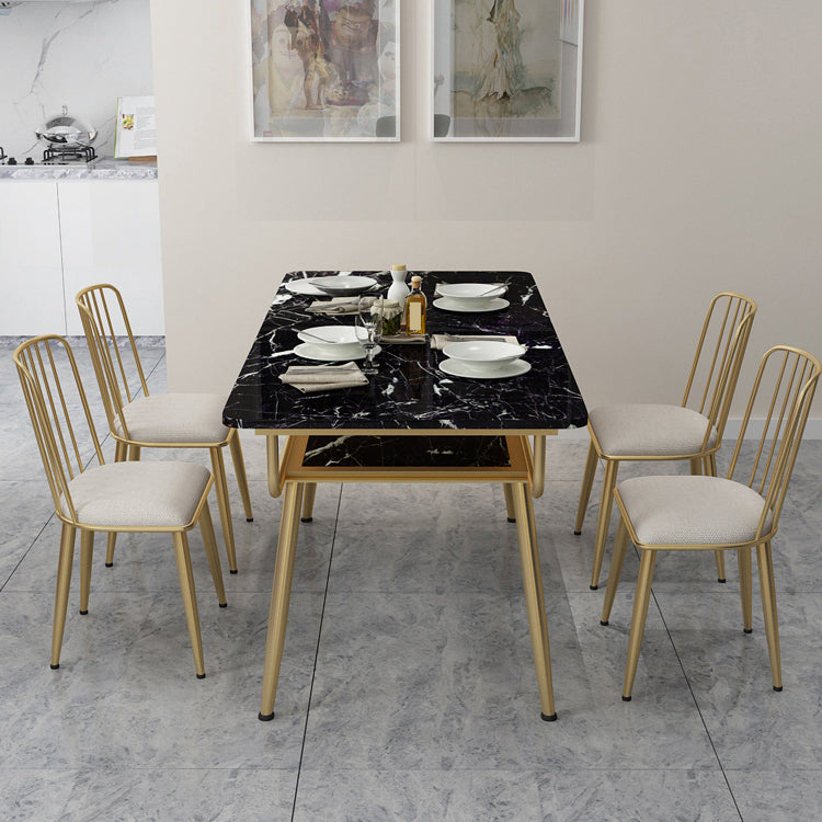 Traditional Luxury Dining Table Rectangle 4 Legs Dining Table with Gold Frame