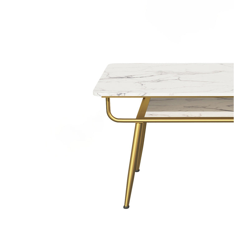 Traditional Luxury Dining Table Rectangle 4 Legs Dining Table with Gold Frame