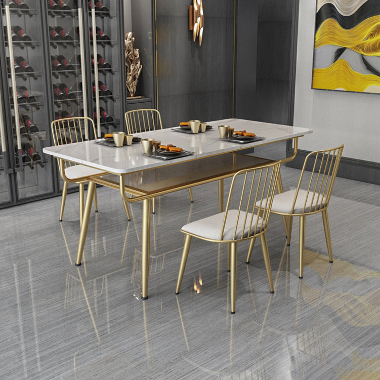 Traditional Luxury Dining Table Rectangle 4 Legs Dining Table with Gold Frame