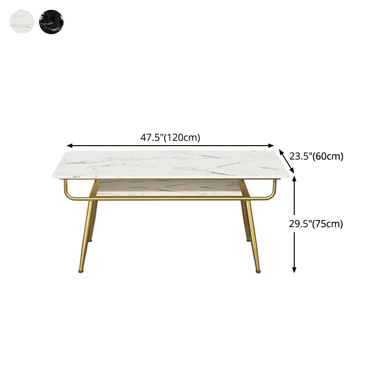Traditional Luxury Dining Table Rectangle 4 Legs Dining Table with Gold Frame