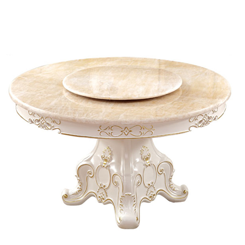 Solid Wood Victorian Round Dining Table Faux Marble Top Table with Wooden Pedestal