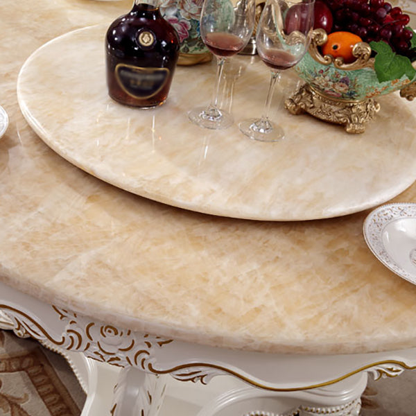 Solid Wood Victorian Round Dining Table Faux Marble Top Table with Wooden Pedestal