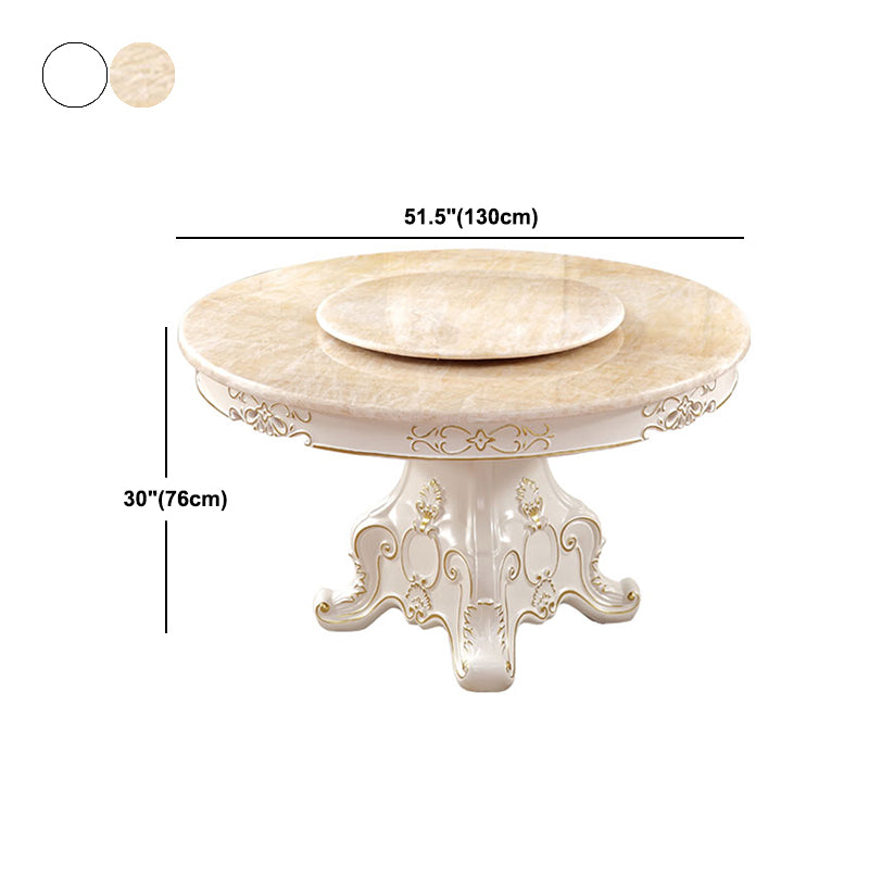 Solid Wood Victorian Round Dining Table Faux Marble Top Table with Wooden Pedestal