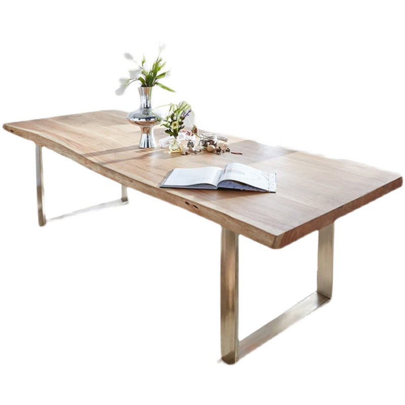 Rectangle Wood Color Dining Table Solid Wood Table Luxury with Sled Base