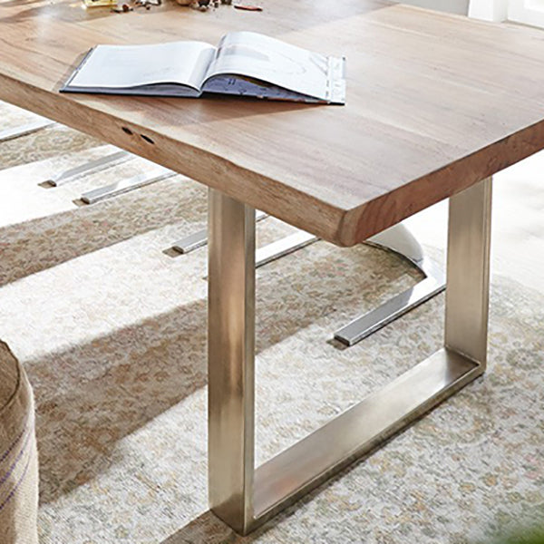 Rectangle Wood Color Dining Table Solid Wood Table Luxury with Sled Base