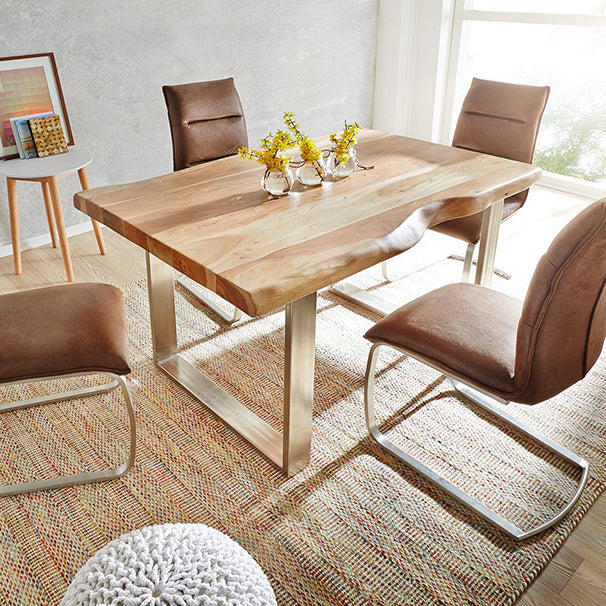 Rectangle Wood Color Dining Table Solid Wood Table Luxury with Sled Base