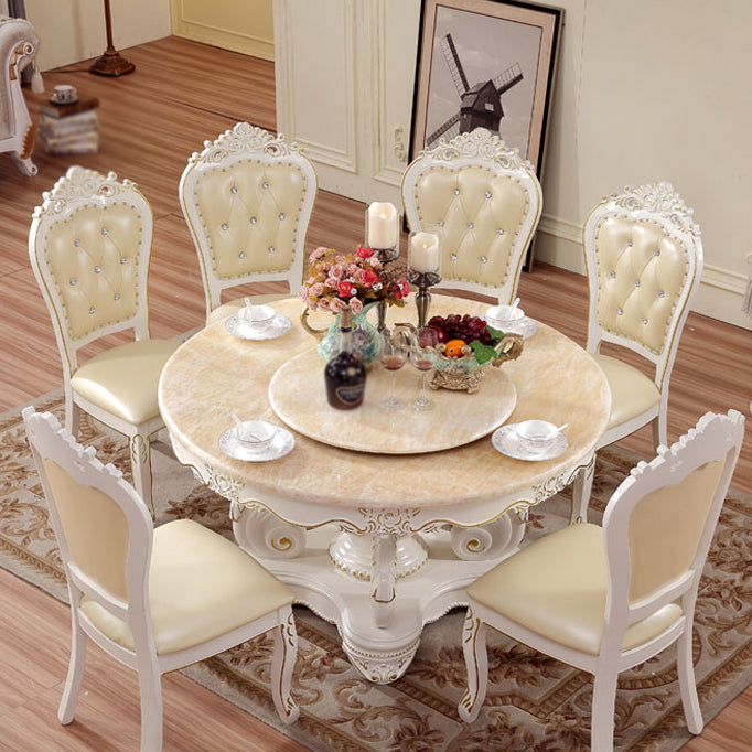 Oak Wood Victorian Round Dining Table Faux Marble Table with Pedestal Base