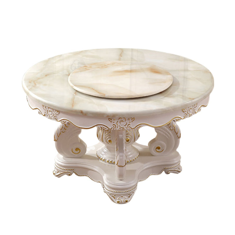 Oak Wood Victorian Round Dining Table Faux Marble Table with Pedestal Base