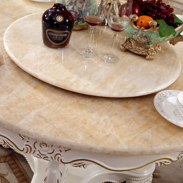 Oak Wood Victorian Round Dining Table Faux Marble Table with Pedestal Base