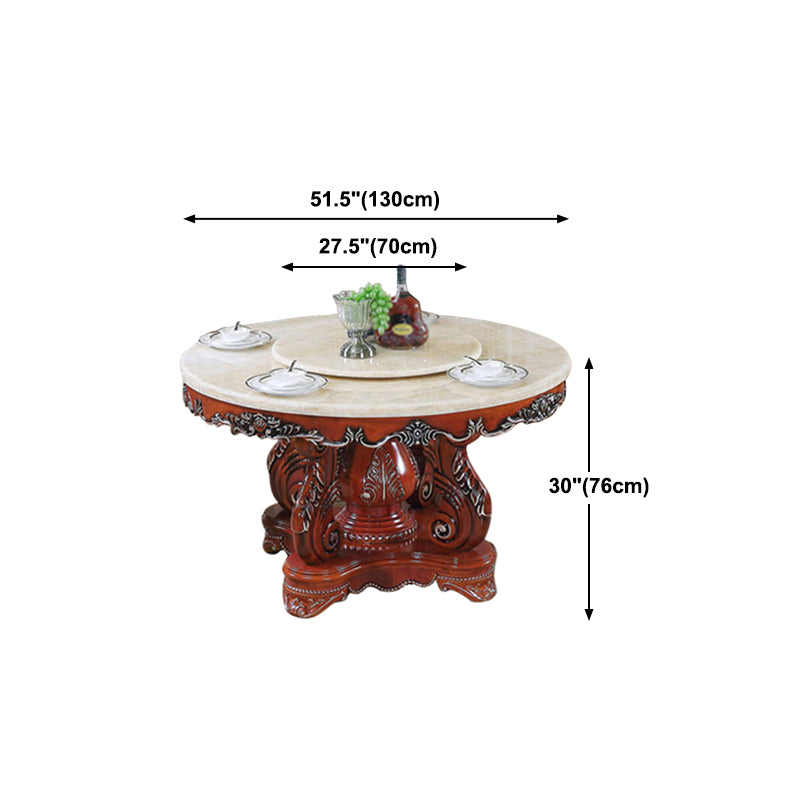 Oak Wood Victorian Round Dining Table Faux Marble Table with Pedestal Base