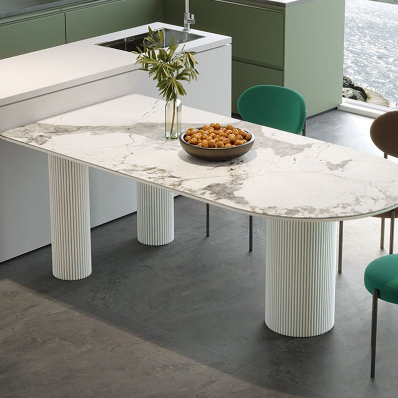 White Tripod Base Dining Table Stone Top Modern Dining Room Kitchen Table