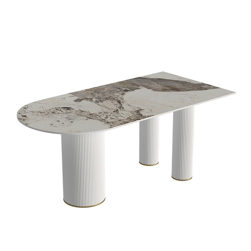 White Tripod Base Dining Table Stone Top Modern Dining Room Kitchen Table