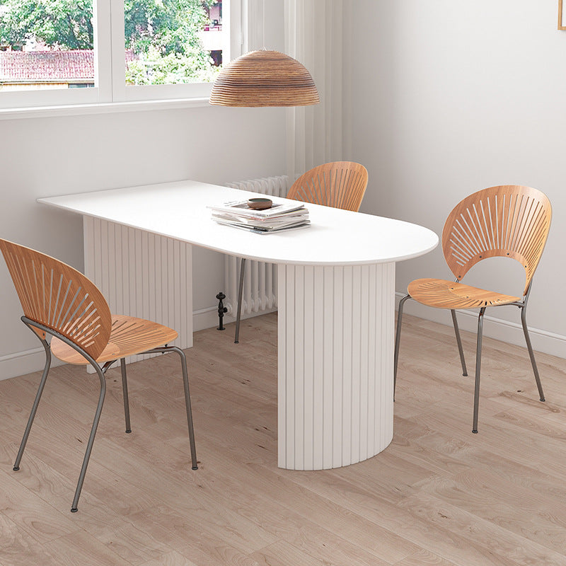 Stone Top Table Contemporary Dining Table with Sled Base in White
