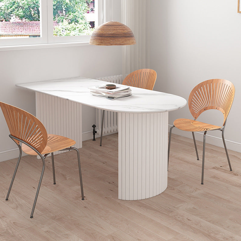 Stone Top Table Contemporary Dining Table with Sled Base in White