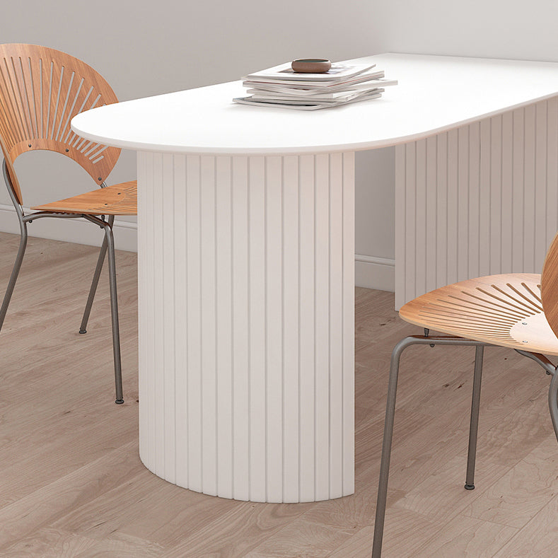 Stone Top Table Contemporary Dining Table with Sled Base in White