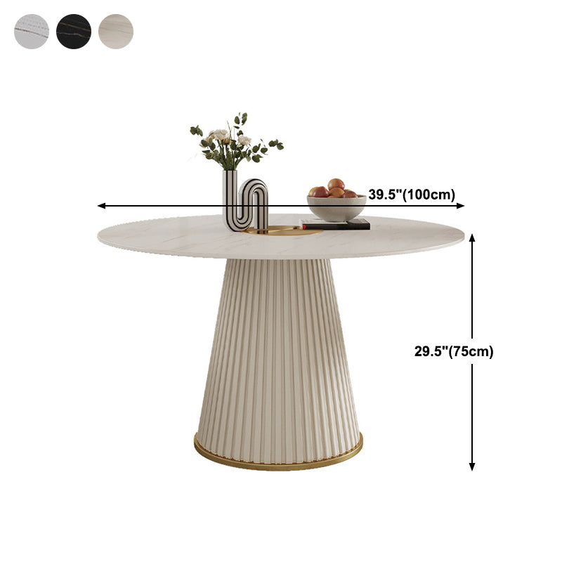 Stone Top Dining Table Round Table with Wood Pedestal Base in White