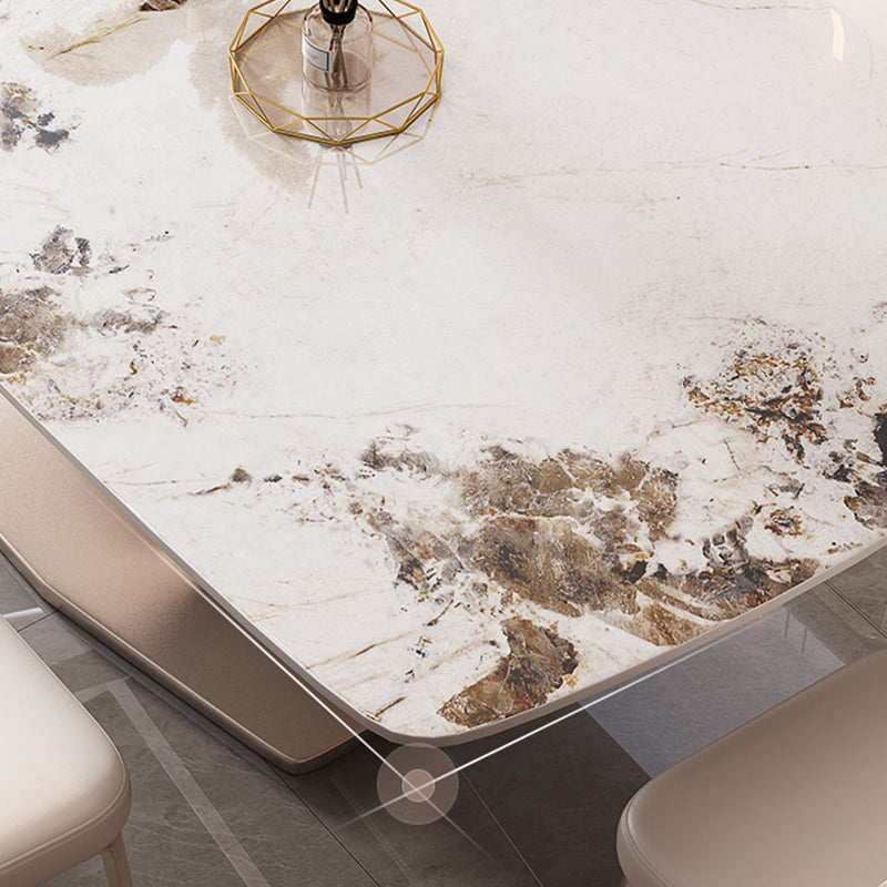 Mesa de comedor rectangular de estilo moderno de metal, mesa superior de piedra sinterizada para comedor