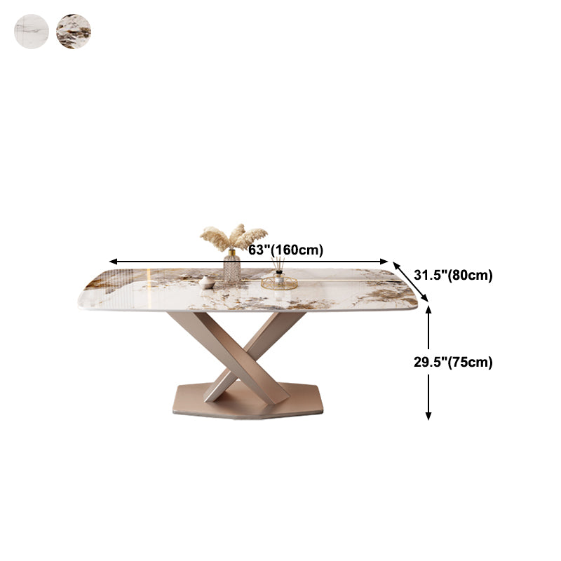 Mesa de comedor rectangular de estilo moderno de metal, mesa superior de piedra sinterizada para comedor