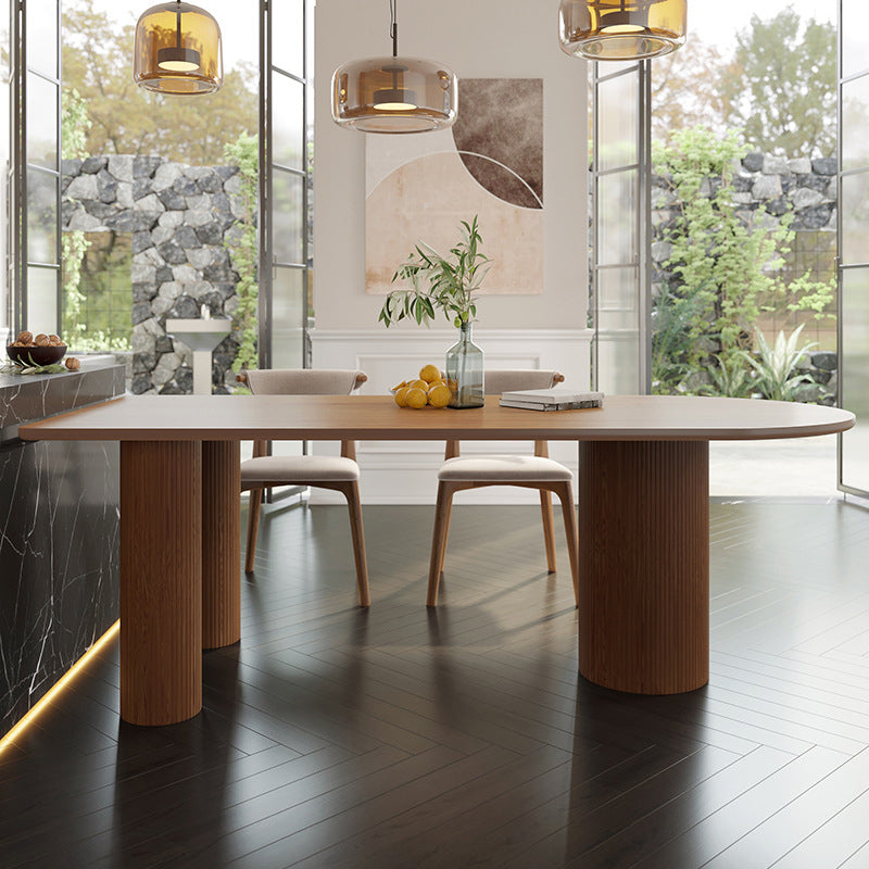 Contemporary Dining Oval Table Dining Wooden Table for Restaurant with Wood Legs