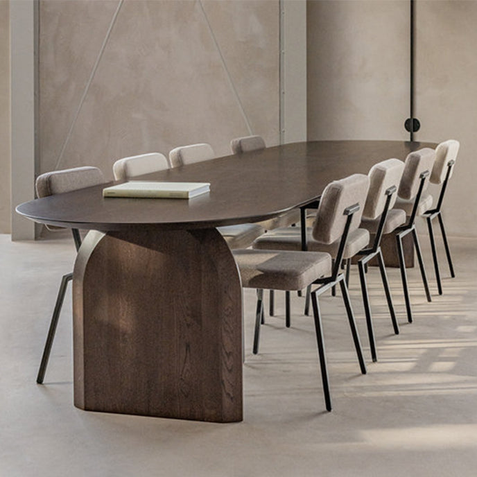 Modern Solid Wood Table for Restaurant Oval Table with Double Pedestal