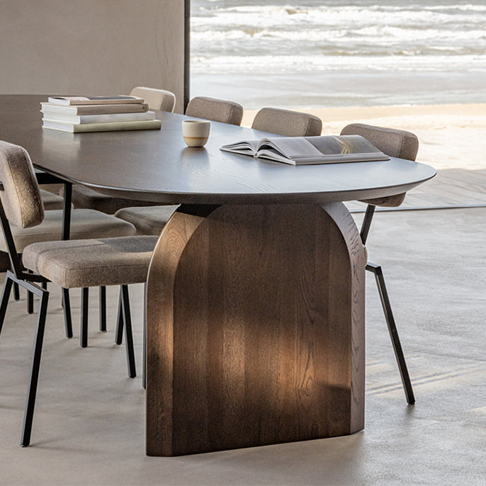 Modern Solid Wood Table for Restaurant Oval Table with Double Pedestal
