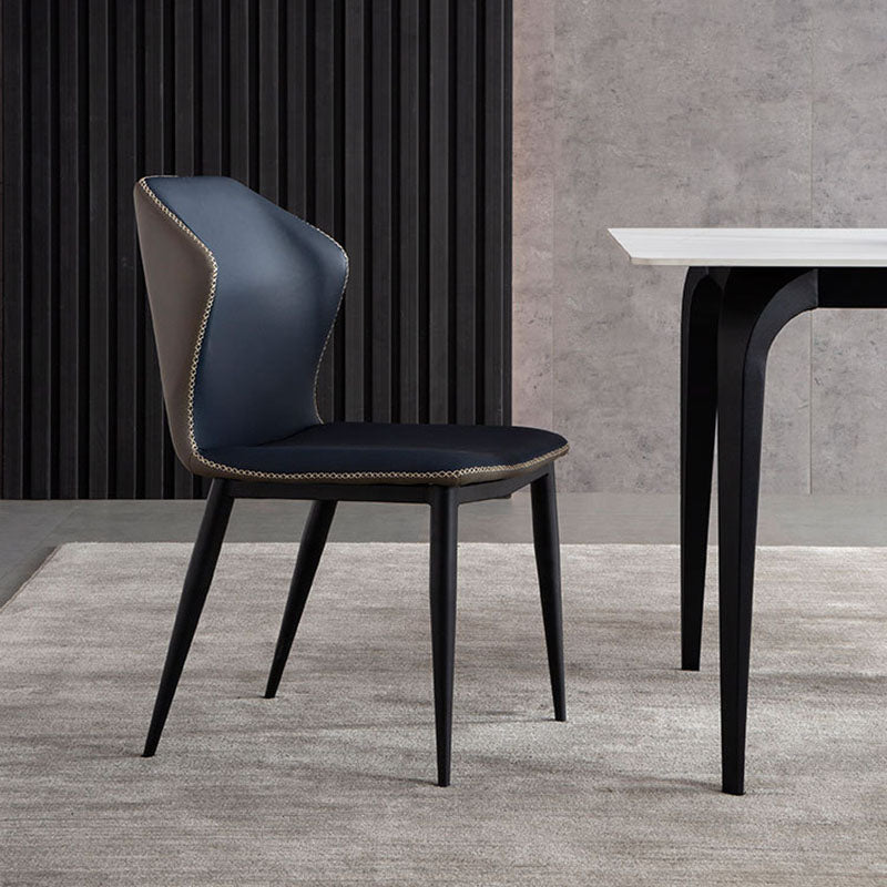 Industrial Design Armless Wingback Side Chair Faux Leather Side Chair