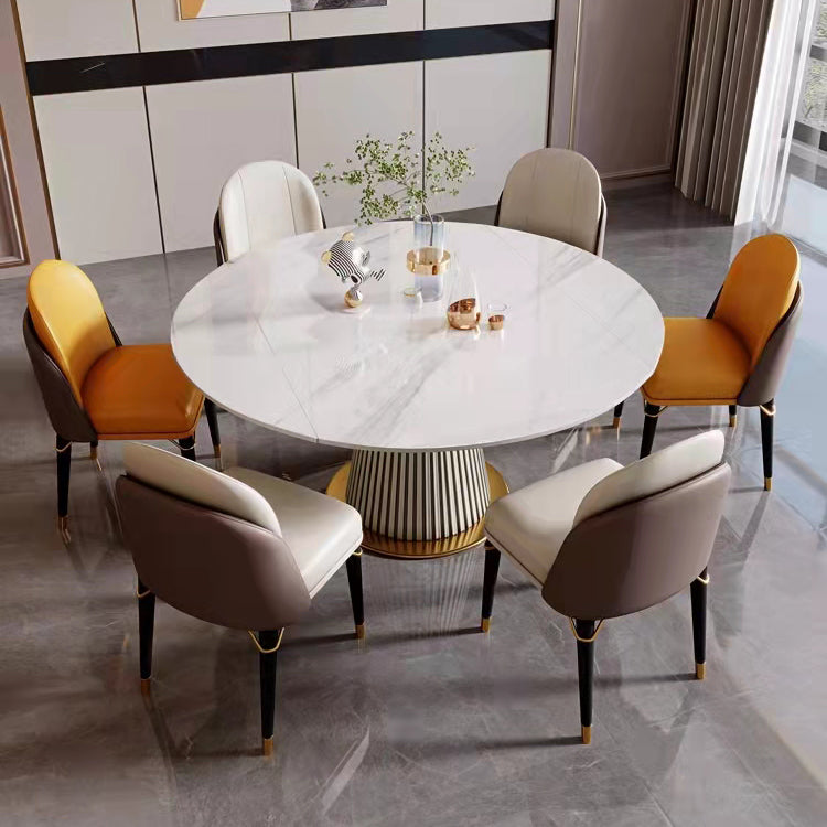 Glam Scalable Dinette Set 1/4/5/7 Pieces Round Dining Table Set with Sintered Stone Top