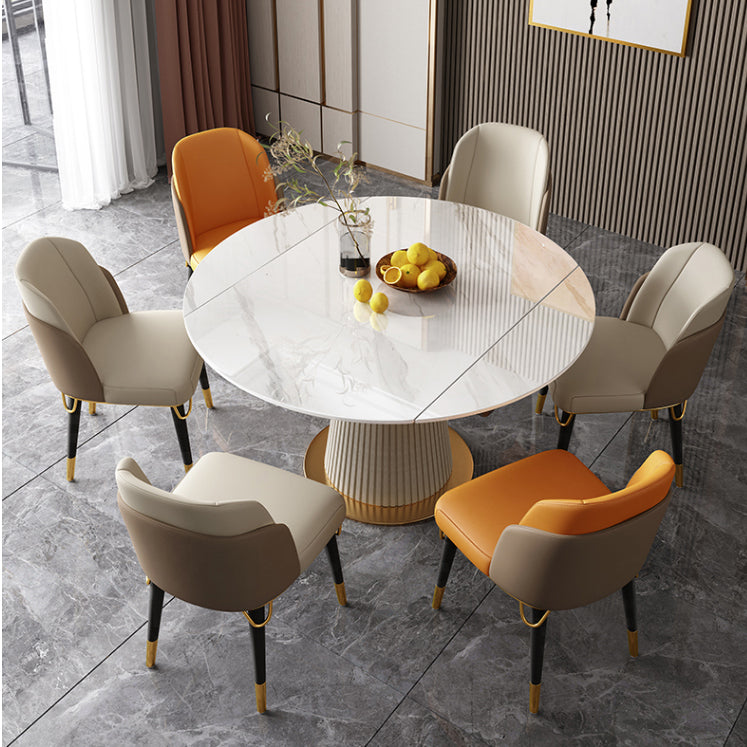 Glam Scalable Dinette Set 1/4/5/7 Pieces Round Dining Table Set with Sintered Stone Top