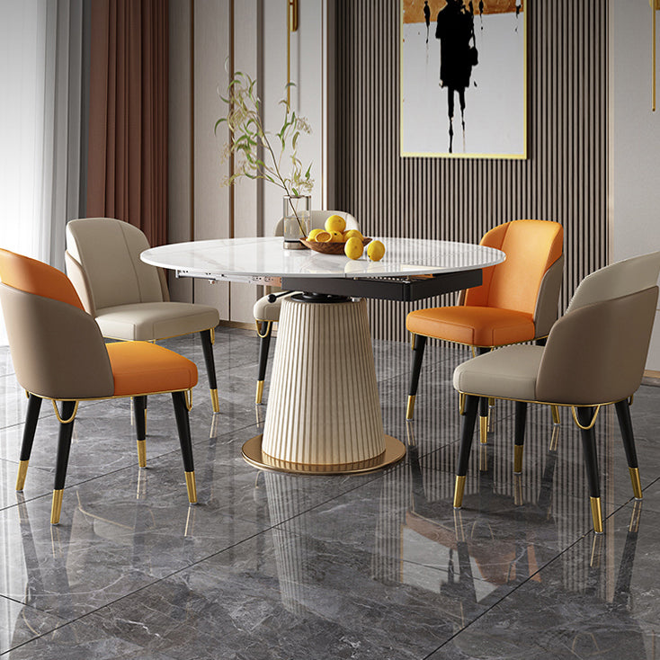 Glam Scalable Dinette Set 1/4/5/7 Pieces Round Dining Table Set with Sintered Stone Top