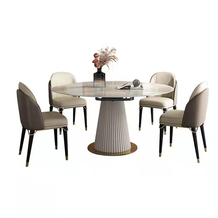 Glam Scalable Dinette Set 1/4/5/7 Pieces Round Dining Table Set with Sintered Stone Top