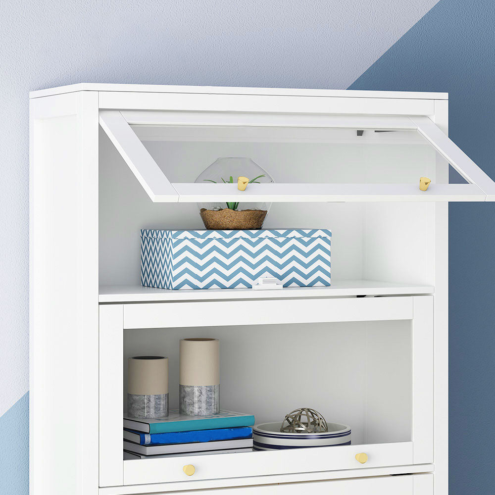 Libreria in legno fabbricata standard bianca urbana con porte di vetro