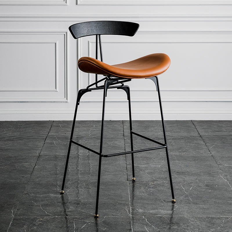 Industrial Leather Bristol Stool Matte Finish Footrest Low Back Barstool