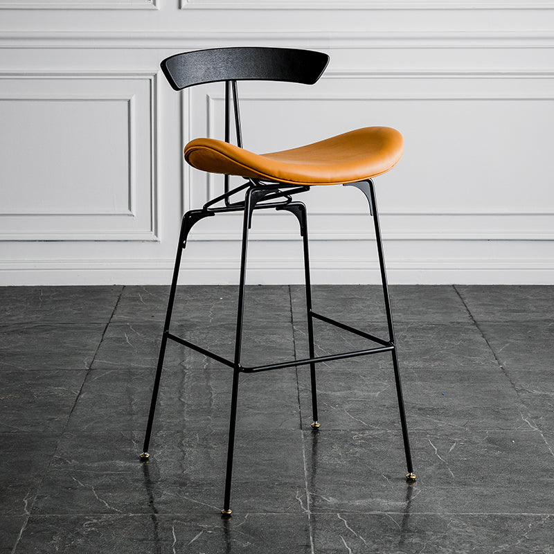 Industrial Leather Bristol Stool Matte Finish Footrest Low Back Barstool