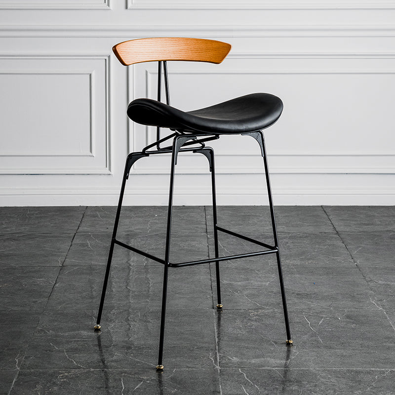 Industrial Leather Bristol Stool Matte Finish Footrest Low Back Barstool