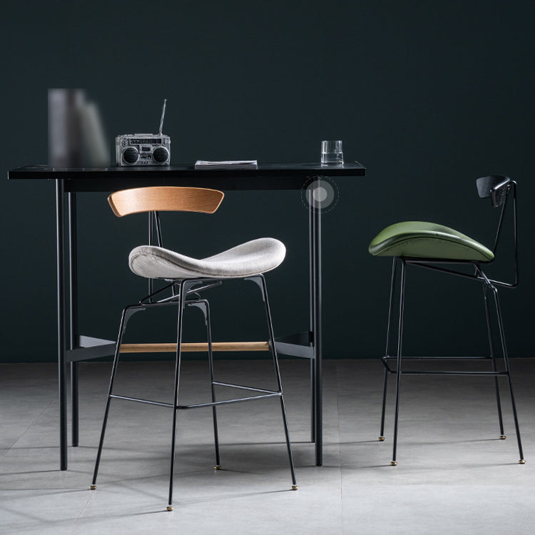 Industrial Leather Bristol Stool Matte Finish Footrest Low Back Barstool