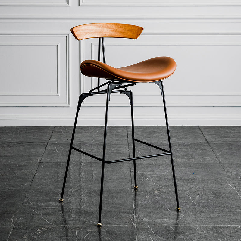 Industrial Leather Bristol Stool Matte Finish Footrest Low Back Barstool