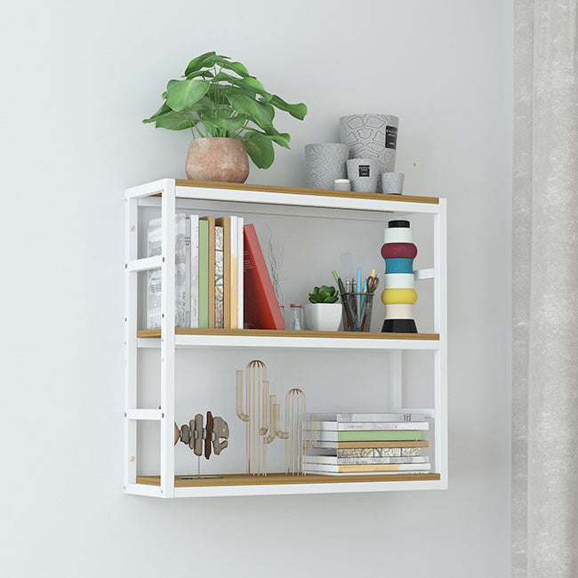 Industrial Wall Unit Bookshelf Black Steel Frame Natural Manufactured Wood Shelf Bookshelf